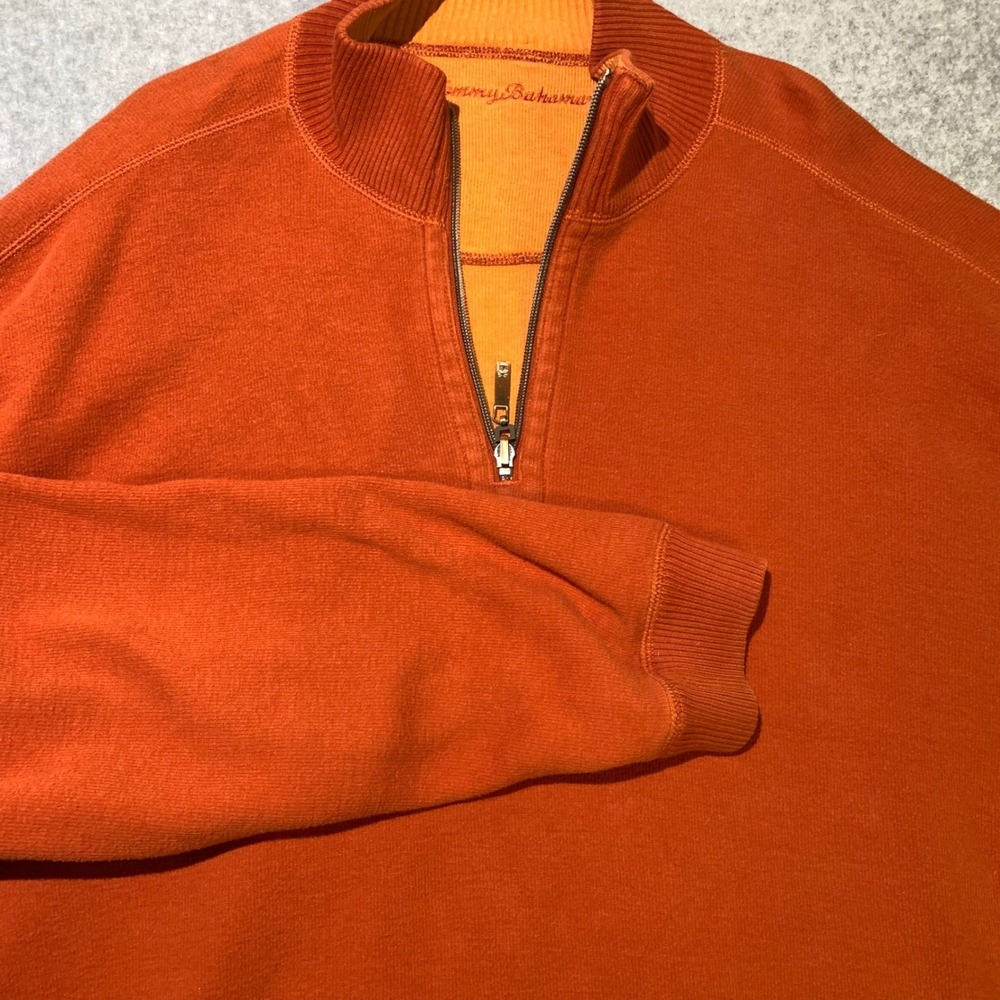 Tommy Bahama Reversible Quarter Zip Pullover Mens XL Orange Cotton Blend Sweater